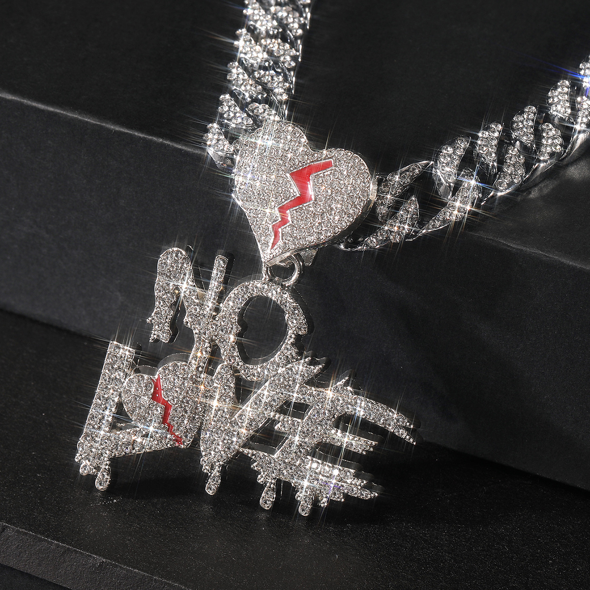 Men's Rhinestone Love No Love Hip Hop Necklace